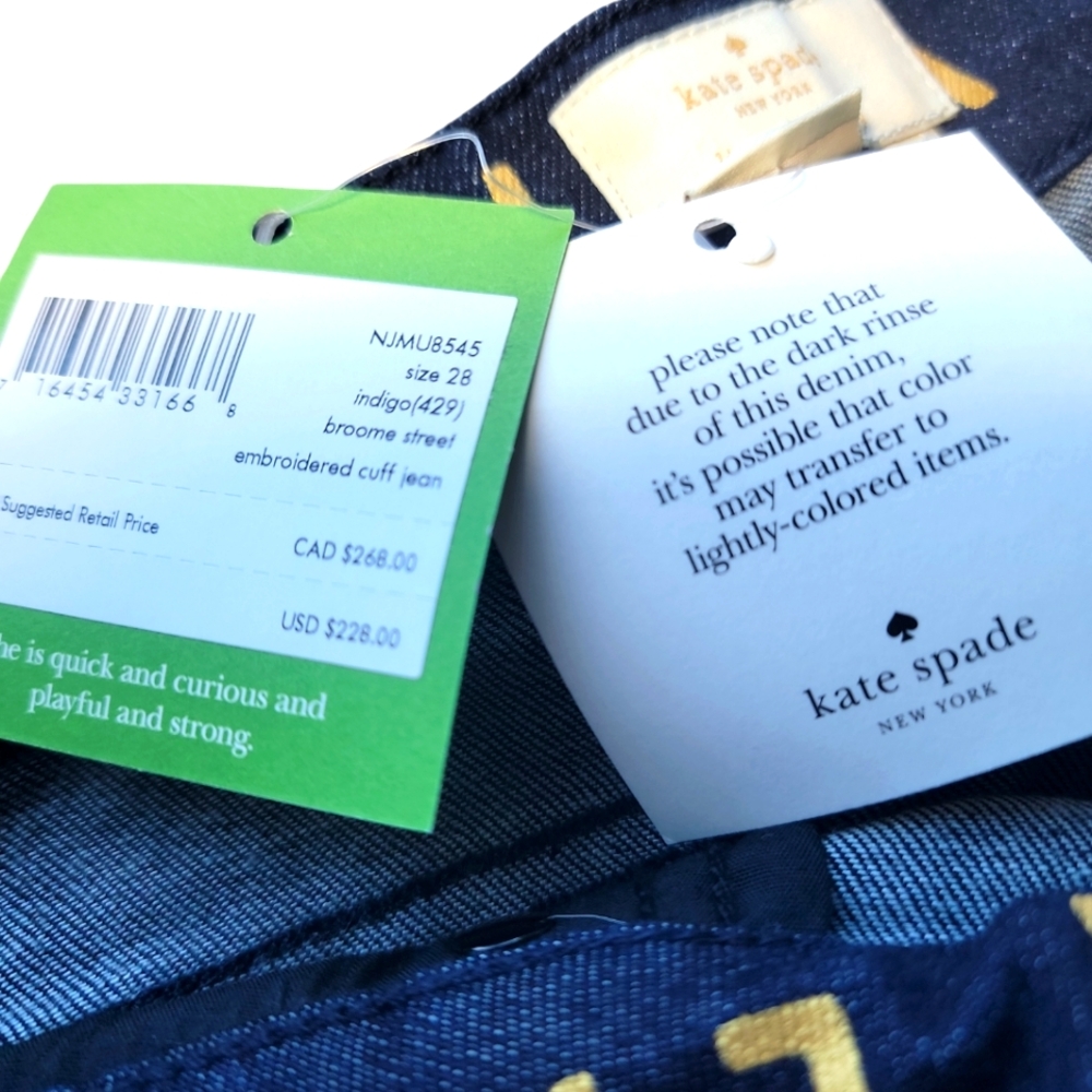 Kate Spade NWT Broome Street Embroidered Cuff Jeans Size 28 Indigo (429) - Picture 11 of 11
